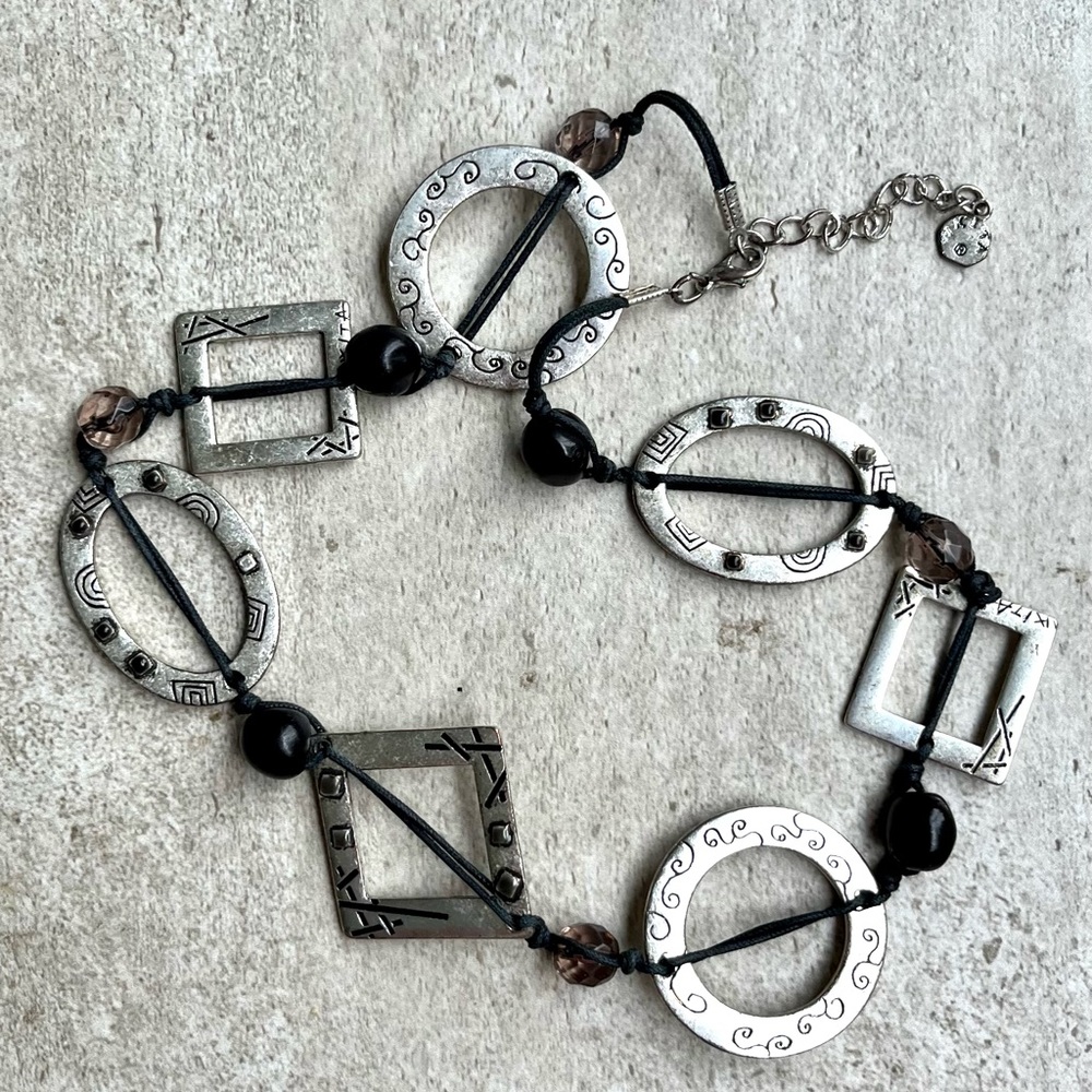 Silver and black geometric necklace